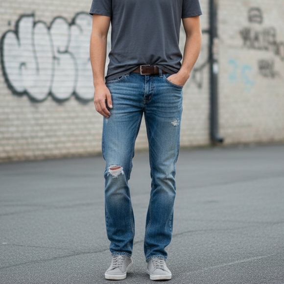 Levi's Signature Mens S51 Straight Leg Distressed Blue Jeans 32/30 - Picture 1 of 12